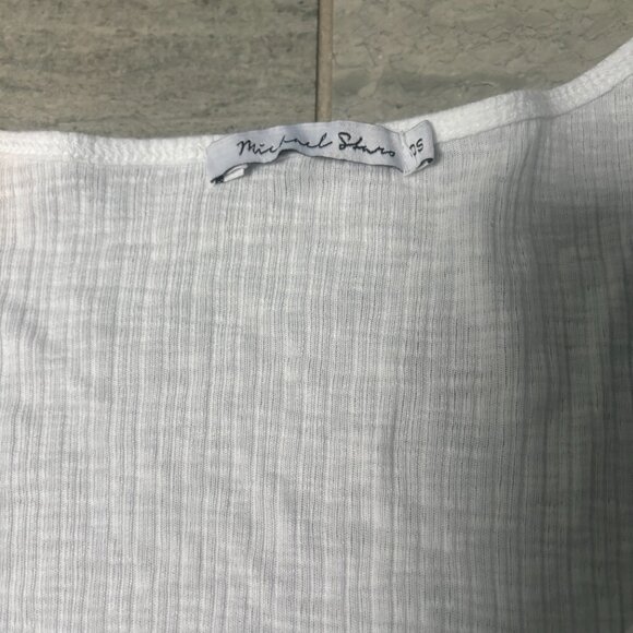 Michael Stars Ribbed Henley Long Sleeve Tee Scalloped Hem Cuffs White One Size - Picture 2 of 8